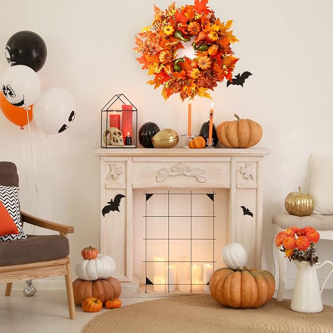 24 Inch Fall Wreaths for Front Door, Fall Decorations for Home,Fall Wreath,Autumn Wreath with Pumpkins Berries Maple Leaves for Thanksgiving Halloween Decorations Indoor Outdoor Outside Fall Decor-Ruum Studio Home