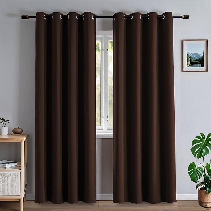 Blackout Curtains 108 Inches Long for Bedroom, Thermal Insulated Blackout Curtains 2 Panels Set, Solid Grommet Privacy Room Darkening Drapes for Living Room Windows(W52 x L108, Chocolate)-Ruum Studio Home
