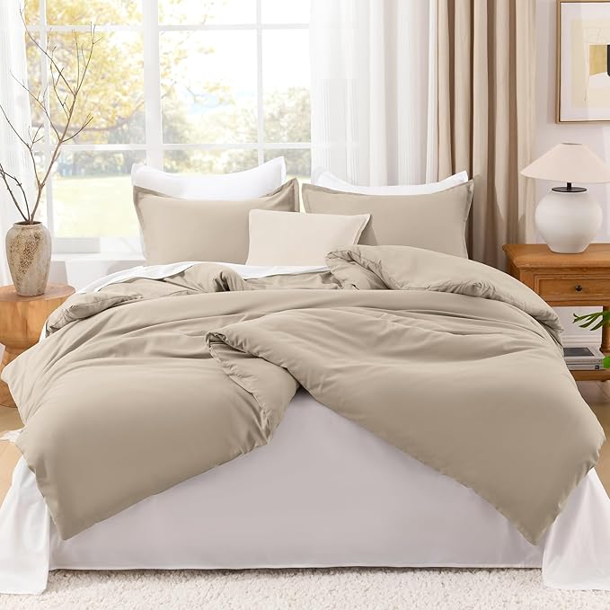 Litanika Khaki Comforter Set Full Size, 3 Pieces Solid Bedding Comforter Set, All Season Down Alternative Bed Set (79x90In Comforter & 2 Pillowcases)-Ruum Studio Home