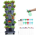 Vertical Planter, 7 Tier Stackable Strawberry Planter with Garden Tool Set, Movable Indoor/Outdoor Garden Herb Pot for Growing Vegetables and Succulents, Dark Gray-Ruum Studio Home