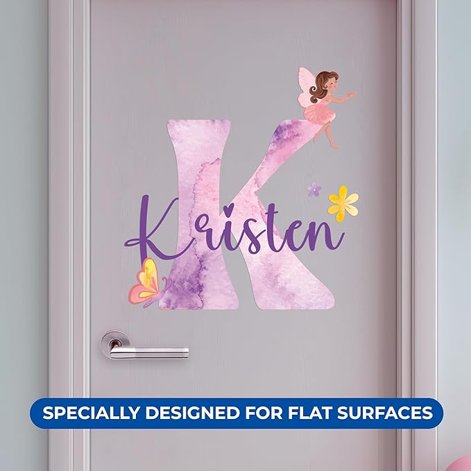 CRYPTONITE Custom Stickers Name & Initial for Fairy Decor I Fairy Pink Room Decor for Girl Bedroom Decor I Personalized Fairy Wall Decals for Little Girl Room Decor I Multiple Size Options (D. Fairy)-Ruum Studio Home