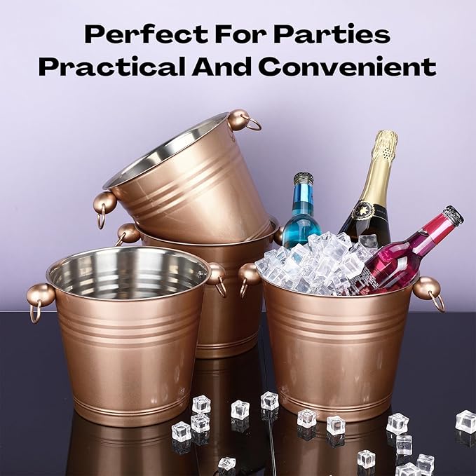 Amyhill 8 Pack Stainless Steel Ice Bucket 5.3 Quart/ 5 Liter with Handle Large Insulated Champagne Buckets Beer Bucket for Cocktail Bar Wine Parties Chilling Wine Champagne Home (Rose Gold)-Ruum Studio Home