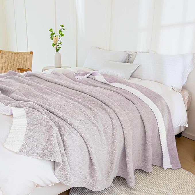 Soft Fuzzy Throw Blanket - Light Grey Cozy Warm Knit Fluffy Plush, Lightweight & Breathable, Throw for Bed, Chair, Sofa, Couch, Outdoor, 50"X60", Oeko-TEX Certified-Ruum Studio Home