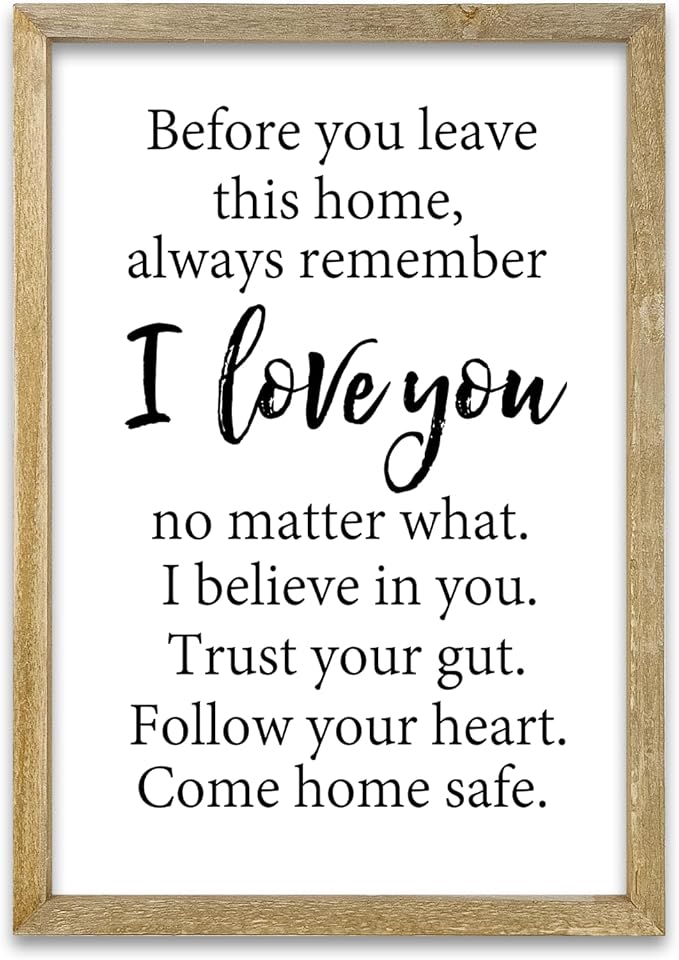Before You Leave This Home Sign Wall Decor 16x11 Inch I Love You Inspirational Entryway Wood Framed Wall Hang Art (Wood)-Ruum Studio Home