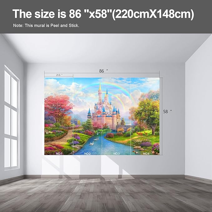 Castle Wall murals Peel and Stick Wallpaper for Bedroom Nursery Room - 58"x86"-Ruum Studio Home