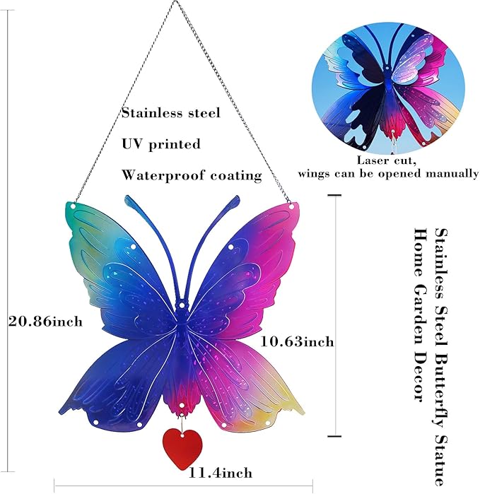 DJUAN Butterfly Gifts for Women Mom Grandma,Stainless Steel Butterfly Outdoor Statues for Yard Art Ornaments Window Porch Patio Home House Wall Decorations - Birthday Gift for Mother's Day Christmas-Ruum Studio Home