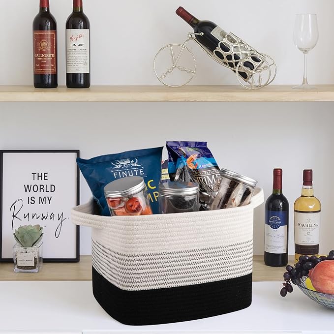 Storage Baskets for Organizing, Woven Baskets for Shelves, Rectangle Decorative Organizer for Storage Clothes, Toy, Books, Towels Nursery Bins 3 Pack (Gradient Black)-Ruum Studio Home