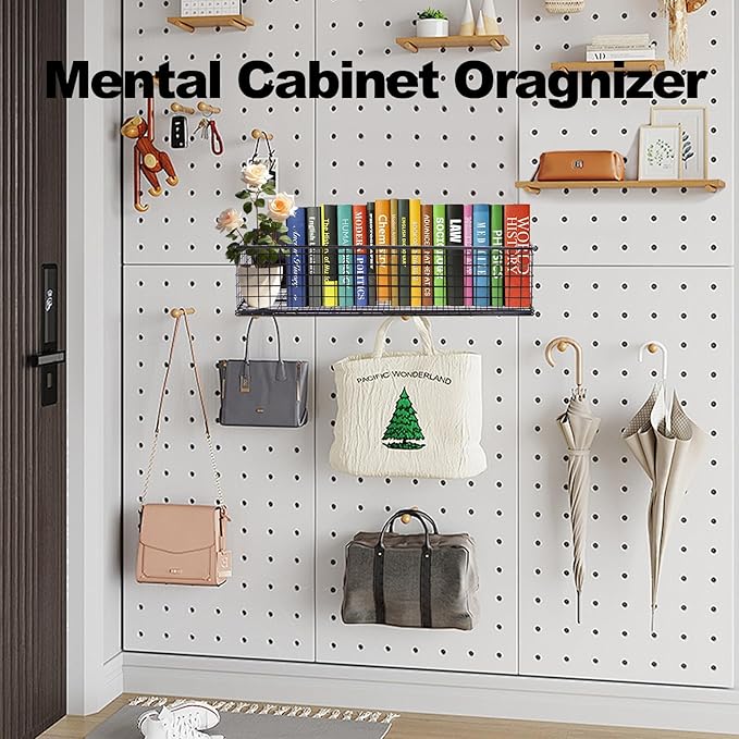 Magnetic Basket, Magnetic Shelf for Fridge,Magnetic Spice Rack Wire Mesh Magnetic organizer Holder Accessories for Office Kitchen Classroom Storage, Black-High, 13.77" x 5.11" x3.26"-Ruum Studio Home