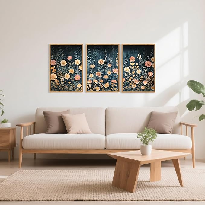 HPNIUB Modern Dark Wildflower Framed Canvas Wall Art Set,Minimalist Nature Jungle Botanical Landscape Wall Decor, (16x24 Inch) Farmhouse Painting for Living Room, Bedroom, Office-Ruum Studio Home