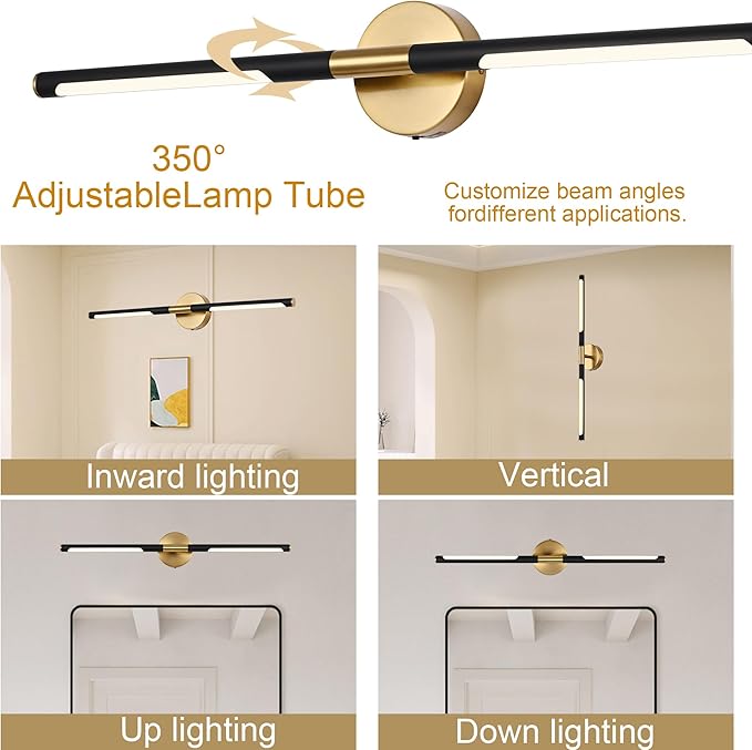 BONLICHT Bathroom Light Fixtures Over Mirror 24 Inch, 12W 350°Rotatable Dimmable 2700-5500K LED Wall Vanity Light Bar Black and Brushed Brass Modern Bathroom Vanity Lights picture and display lighting-Ruum Studio Home