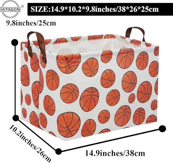 HIYAGON Rectangular Basketball Basket Kids Gift Basket Baby Toy Storage Bin Organizer Box Room Decor(Basketball)-Ruum Studio Home