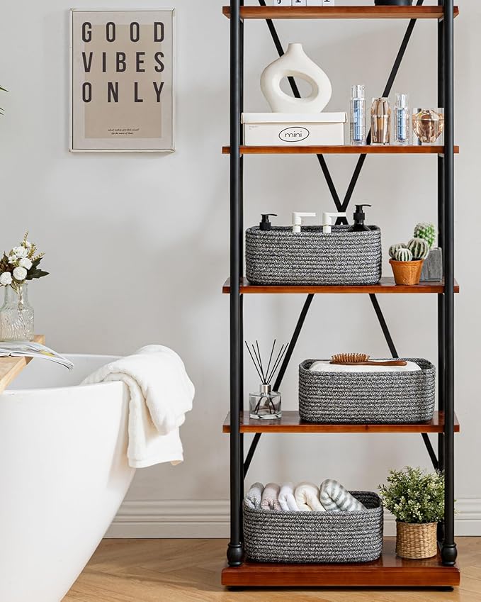 KALLAX Small Woven Basket, 13.5 x 9.5 x 5 Inches, Storage Basket for Organizing, Cute Small Rope Shelf Closet Cube Storage Bins Baskets for Shelves, Dog Toy Gift Baskets Empty, 3 Pack Mixed Black-Ruum Studio Home