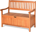Tangkula Outdoor Wood Storage Bench Deck Box, Entryway Porch Storage Bench with Inner Removable Dust-Proof Lining & Portable Handles, Eucalyptus Wood Loveseat for Garden, Lawn, Balcony & Yard-Ruum Studio Home