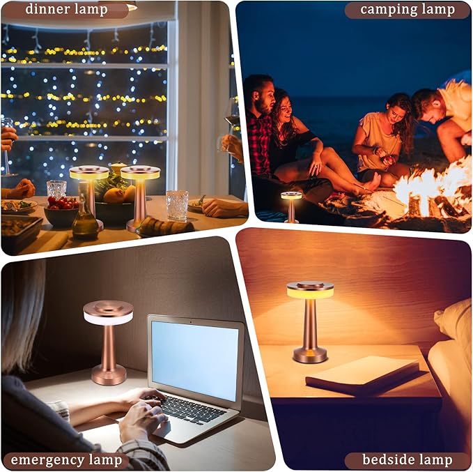 VIHOSE Set of 8 LED Portable Cordless Table Lamp with Touch Sensor 3 Color Stepless Dimming Rechargeable Battery up to 15 Hours Cordless Table Light Wireless Lamp for Nursery(Rose Gold)-Ruum Studio Home