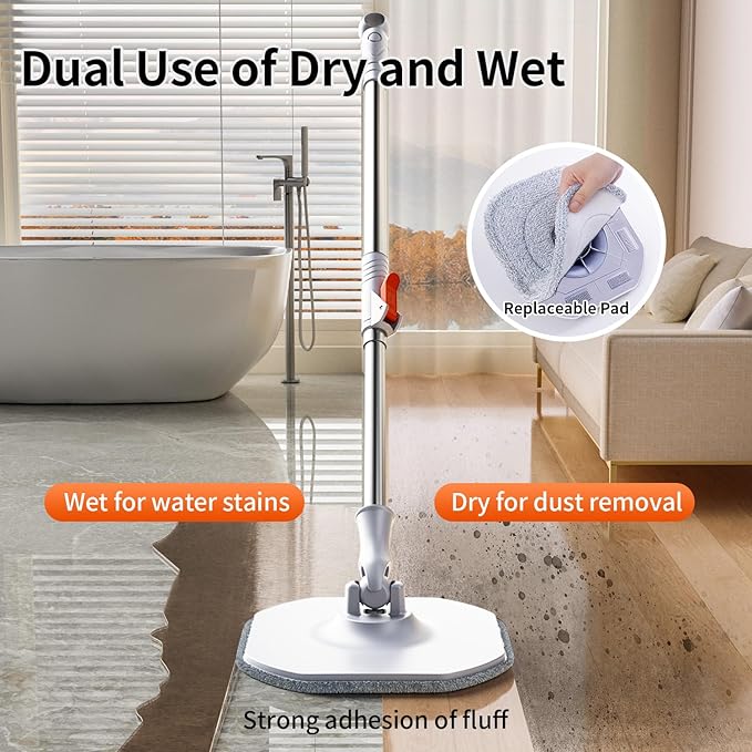 Spin Mop and Bucket with Separate Dirty and Clean Water,360° Spin Mop and Bucket System with Widening Foldable Handle,4 Replaceable Mop Pads,Square Mop for Floor Hardwood Marble Wall Cleaning-Ruum Studio Home