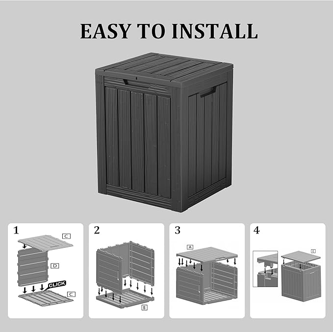 28 Gallon Double-Wall Resin Deck Box - Lockable Waterproof Outdoor Storage Box, 151lbs Capacity & Doubles as Seating for Patio Furniture - Garden Tools, Pool Accessories (Black)-Ruum Studio Home