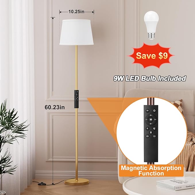 Floor Lamps for Living Room - Modern Gold Floor Lamp with Remote Control, Dimmable Colors Temperature Standing Lamp with LED Bulbs, Tall Lamp for Bedroom Office Kid Room - Brass Gold-Ruum Studio Home