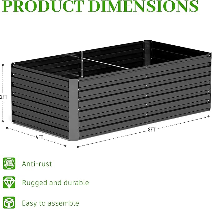 8x4x2 ft Raised Garden Bed, Large Metal Planter Raised Beds, Planters for Outdoor Plants for Vegetables, Flowers, Herbs, Fruits, and Succulents.(2 Pcs)-Ruum Studio Home