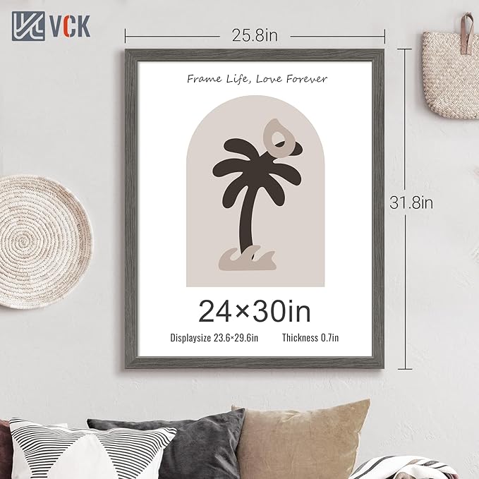 VCK 24x30 Frame Set of 3, Gray Solid Wood Poster Picture Frame, Exclusive Wood Grain, Wall Mounting Hanging-Ruum Studio Home