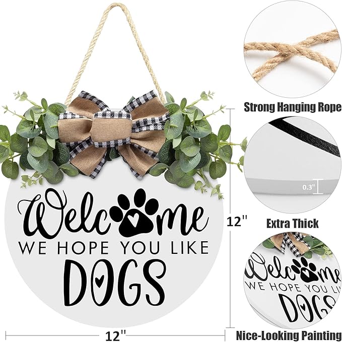 Asoulin Welcome Wreath 'We Hope You Like Dogs' Spring Decor Farmhouse Door Sign for Front Door Decor - Welcome Wreath Hanging Sign for Dogs Lovers Housewarming Gift-Ruum Studio Home