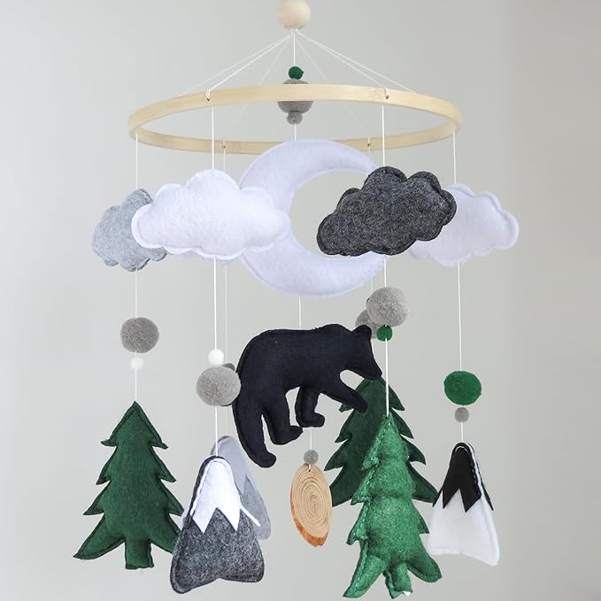 Woodland Mobile for Crib Bear Baby Mobile for Crib Woodland Crib Mobile for Boys Girls Forest Baby Nursery Mobile for Bassinet-Ruum Studio Home