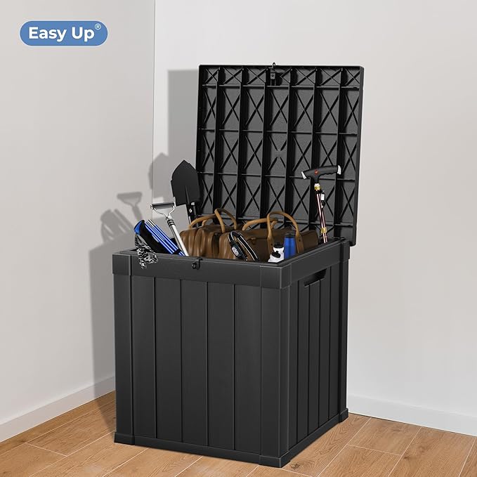50 Gallon Double-Wall Resin Deck Box - Lockable Waterproof Outdoor Storage Box, 515bs Capacity & Doubles as Seating for Patio Furniture - Garden Tools, Pool Accessories (Black)-Ruum Studio Home