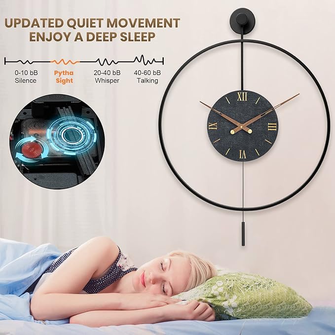 Large Modern Wall Clock,Wall Clocks for Living Room Decor,Classical Silent Metal Minimalist Walnut Dial,Big Decorative Farmhouse Pendulum Wall Clock With Walnut Pointers for Office,Dining Room-Ruum Studio Home