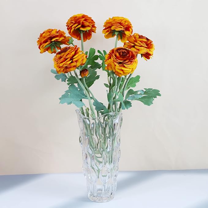Artificial Flowers Ranunculus Long Stem Buttercup Silk Flowers 6 pcs for Home Decor and Wedding Decorations(Burnt Orange)-Ruum Studio Home