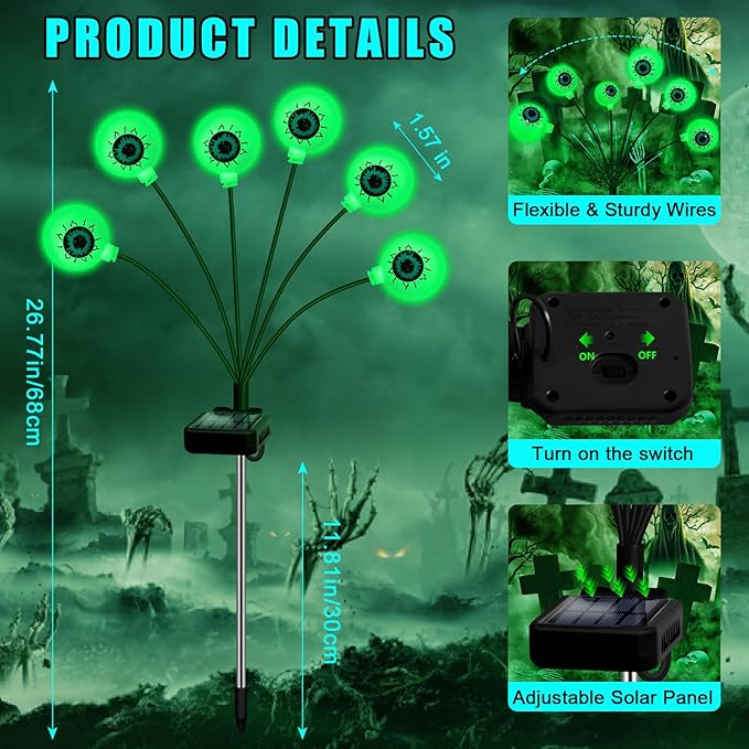 Solar Garden Lights Outdoor, Swaying Light Waterproof Solar Lights Outdoor for Yard Pathway Patio, Swaying Lawn Decor as Gardening Gifts for Women Holiday (Green, 4 Pack Halloween Decor)-Ruum Studio Home