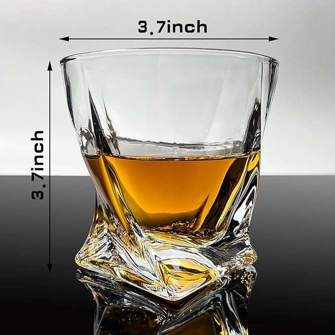 Crystal Whiskey Glasses Set of 2 (11 Oz), Old Fashioned Glass Packaged in Sturdy Gift Box, Unique Gifts for Men, Twisted Style Bourbon Glass Cocktail Glasses, Dad Gifts for Birthday-Ruum Studio Home