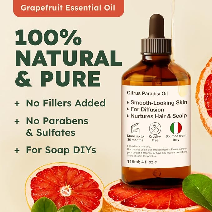 Kukka Grapefruit Essential Oil for Skin - 4 Fl Oz - 100% Natural Aromatherapy Grapefruit Oil for Diffuser & Hair - Soap Making Scent & DIY-Ruum Studio Home