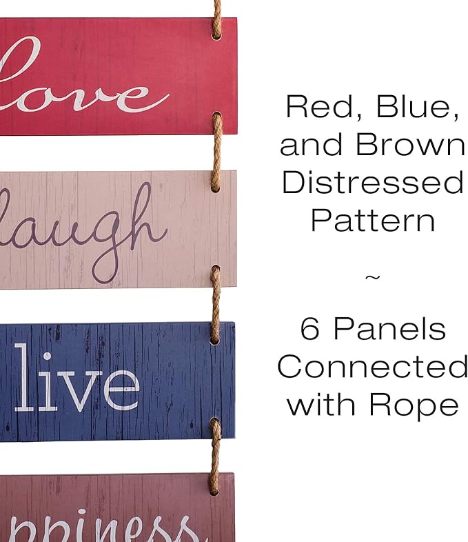 EXCELLO GLOBAL PRODUCTS Large Hanging Wall Sign: Rustic Wooden Decor (Home, Family, Love, Laugh, Live, Happiness) Hanging Wood Wall Decoration (11.75" x 32")-Ruum Studio Home