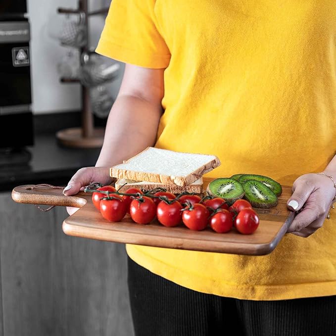 Acacia Wood Cutting Board - Wooden Kitchen Cutting Board for Meat, Cheese, Bread,Vegetables &Fruits- Charcuterie Board Cheese Serving Board with Handle (15.3"x10.2")-Ruum Studio Home