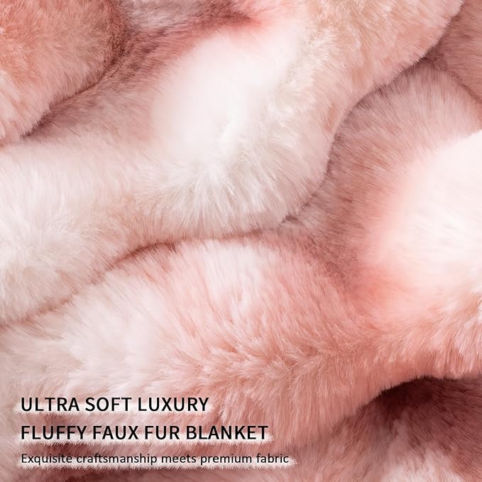 Cozy Faux Fur Throw Blanket for Couch-Warm Fuzzy Throw Blanket, Soft Plush Thick Bubble Blankets for Bedroom and Living Room, Furry Luxury Blanket, 60 x 80, Tie-Dye Pink-Ruum Studio Home