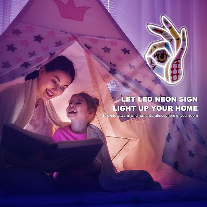 POP LED Neon Sign, Battery & USB Operated - Okay Neon Sign Wall Decor, Hands Off Home, Bedroom Decoration-Ruum Studio Home