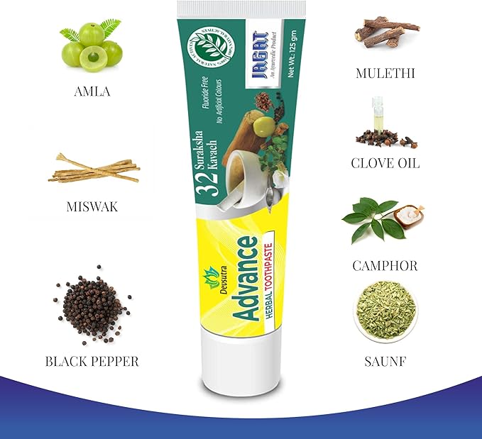 Jagat Devsutra Advanced Toothpaste | Doctor Recommended Ayurvedic, Organic & Herbal | 100% Natural Teeth Whitening, No Fluoride & Artificial Colors, Gum Cure, Vegan - Pack of 4-Ruum Studio Home