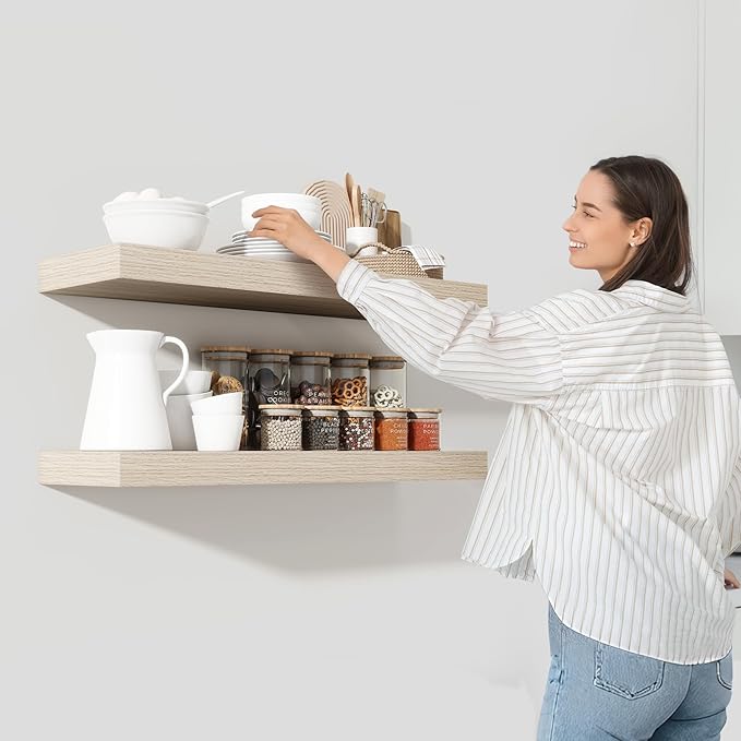 Heimlove 48" Floating Shelves for Wall,10 Grey Deep Rustic Wood Display & Storage Wall Shelves with Heavy Duty Brackets for Bathroom,Bedroom,Kitchen,Living Room,Office-Ruum Studio Home