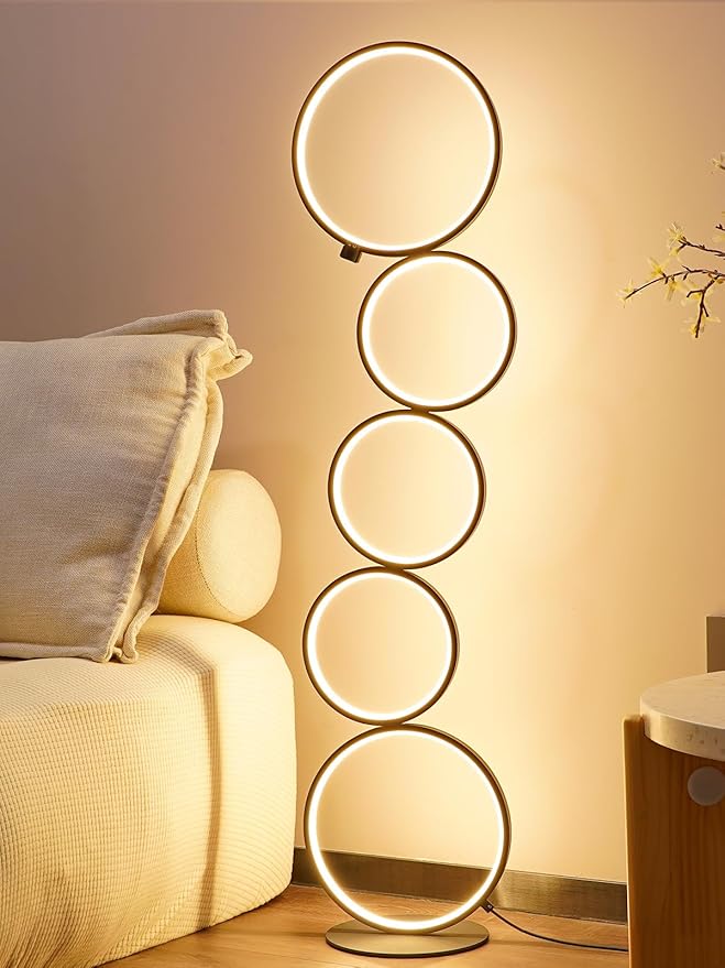 NUÜR 43.3" Modern Floor Lamp, LED Floor Lamp for Living Room, Dimmable, Circle Standing Lamp, Energy-Saving, Unique Lamp for Bedroom, Office, Home-Ruum Studio Home