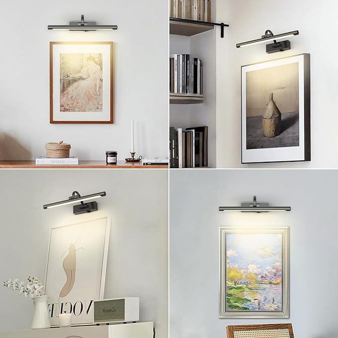 Battery Operated Picture Lights for Wall, Wireless Painting Lights Dimmable Artwork Lighting with Remote and Timer, Rechargeable Art Lights for Paintings-Brushed Grey 16'' inch Warm White-Ruum Studio Home