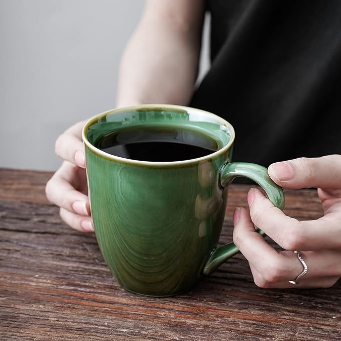 vicrays Coffee Mug Set, 12 Ounce, Set of 6, Ceramic Mug for Men, Women, Unique Glazed Mugs with Handle for Coffee, Tea, Milk, Cocoa, Cereal(Green)-Ruum Studio Home