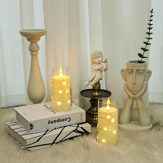 Aignis Flickering Flameless Candles Battery Operated Candles LED Candles with Remote Timer for Home/Wedding/Birthday/Holiday Decor ，Ivory White 3D Flame Set of 2 (D3 xH6 6")-Ruum Studio Home