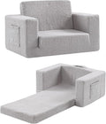 Toddler Chair Sherpa Kids Couch, 2-in-1 Toddler Soft Kids Sofa Toddler Lounger Chair for Bedroom, Convertible Toddler Couch for Girls and Boys, Reading Chair for Kids, Grey-Ruum Studio Home
