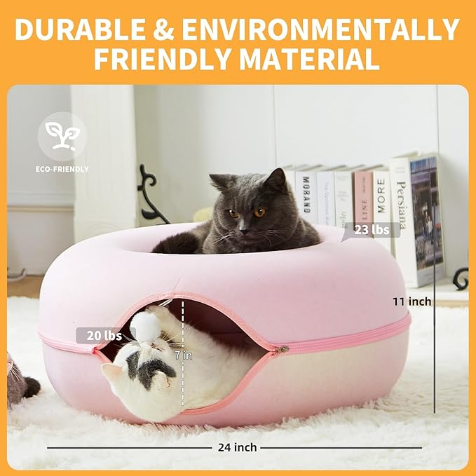 Jia Xi Cat Tunnel Bed & Hideout - Large Indoor Cat Condo & Cave (24 inch, Pink)-Ruum Studio Home