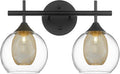 Black and Gold Bathroom Light Fixture, Farmhouse Wall Sconce Lighting with Clear Glass and Honeycomb Metal Shade, 2-Light Black Brass Vanity Light Over Mirror, AD-22001-2W-BK-Ruum Studio Home
