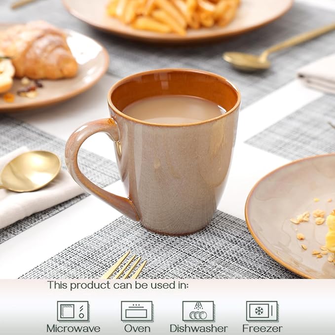 vicrays Coffee Mug Set, 12 Ounce, Set of 6, Ceramic Mug for Men, Women, Unique Glazed Mugs with Handle for Coffee, Tea, Milk, Cocoa, Cereal(Beige)-Ruum Studio Home