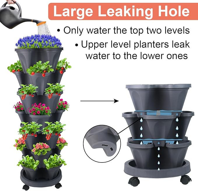 Vertical Planter 7 Tier Stackable Planters Garden Planters Strawberry Herb Flower and Vegetable Planter Indoor Outdoor Gardening Pots with Removable Wheels and Tools-Ruum Studio Home