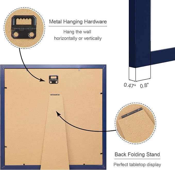 12x12 Picture Frame Set of 4, 12 x 12 Wood Photo Frames with Mat for 10x10 or 30x30cm Diamond Painting Art, Wooden Frame with Real Glass Cover for Wall and Tabletop Display,Blue-Ruum Studio Home