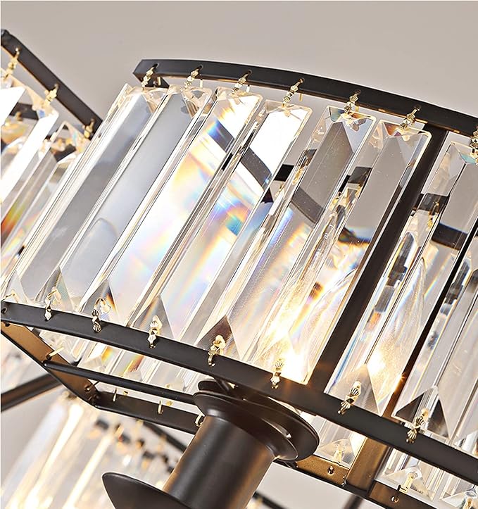 Farmhouse Crytal Chandeliers Dining Room Pendant Light Fixture Black Chandelier with K9 Crystal for Living Room Dining Room Foyer High Ceiling-Ruum Studio Home