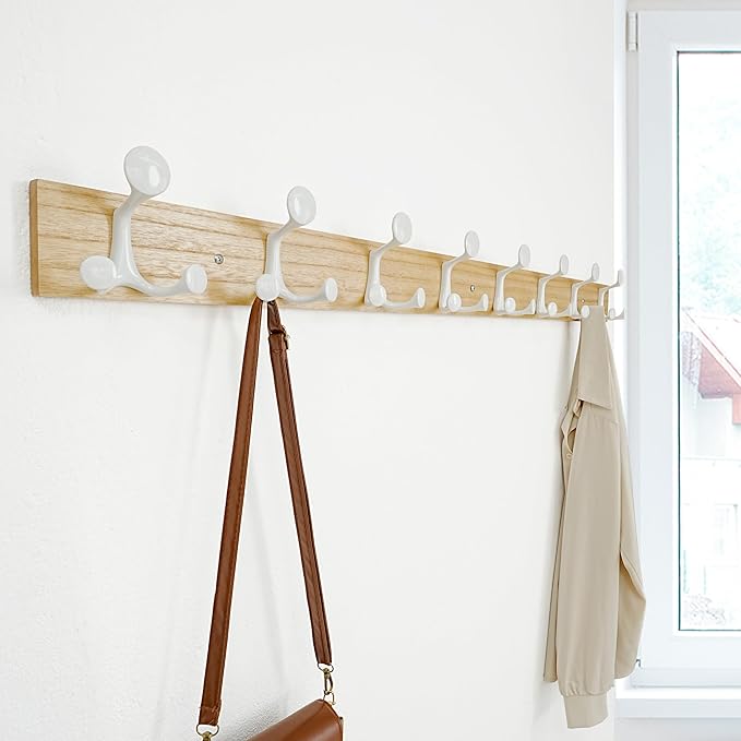 SKOLOO 43-Inch Natural Wood Coat Rack Wall Mount with 8 Triple Hooks - Ideal for Family Entrances, Classrooms, and Pet Supplies Storage - Perfect Coat Hooks for Wall-Ruum Studio Home
