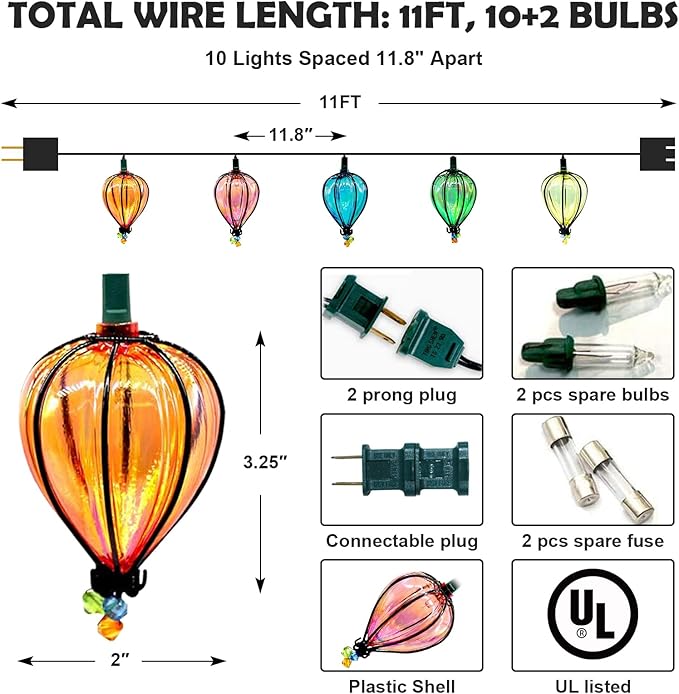 11FT Multicolor String Lights with 10 Bulbs, UL Listed Connectable Waterproof Decorative LED Lights Hanging for Backyard Patio, Indoor/ Outdoor for Christmas Wedding Party Festival Lighting(2pcs)-Ruum Studio Home
